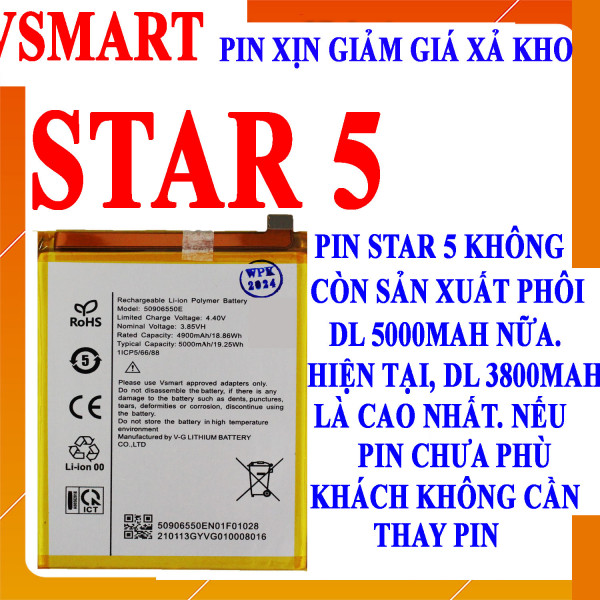 Pin Webphukien cho Vsmart Star 5 - Model 50906550E 5000mAh 